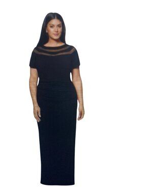 XSCAPE  Plus Size Illusion Boat-Neck Short-Sleeve Gown 14W  NWT